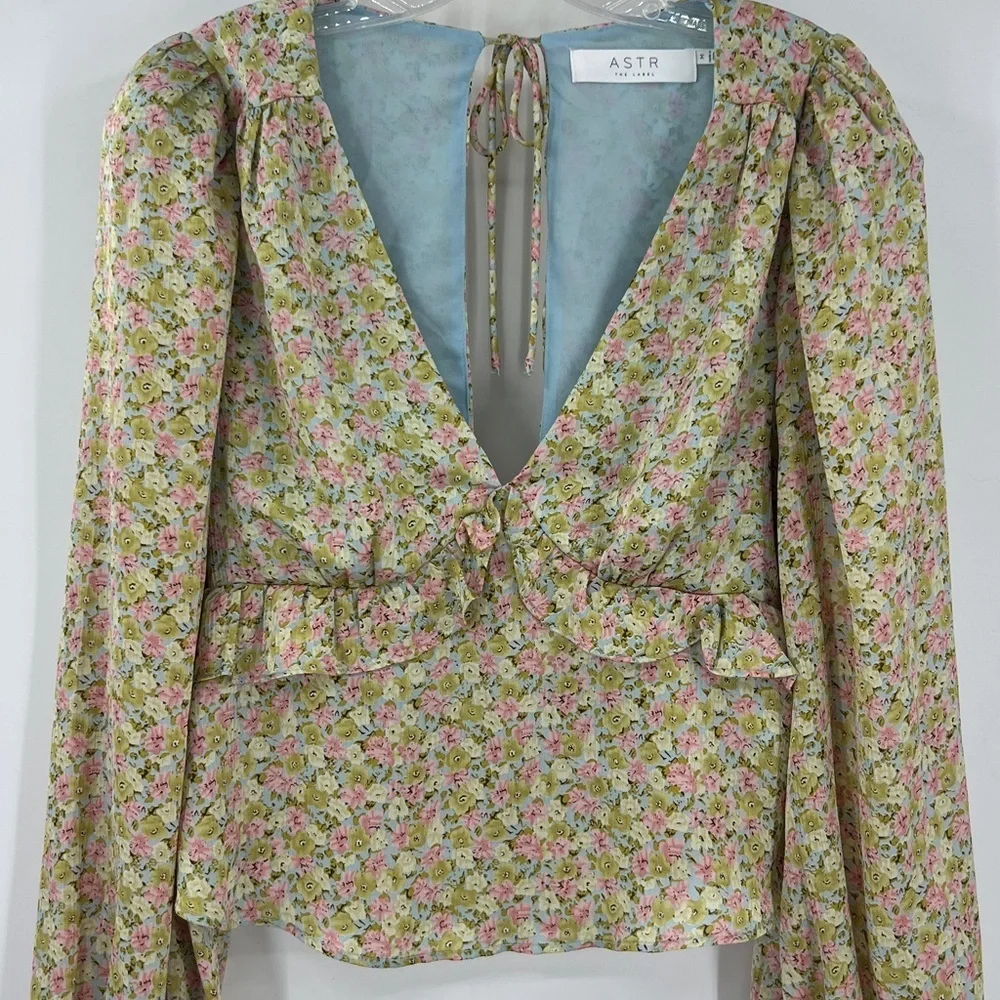 Astr the Label Floral Tie-Back Ruffle Cropped Cottagecore Blouse SZ M